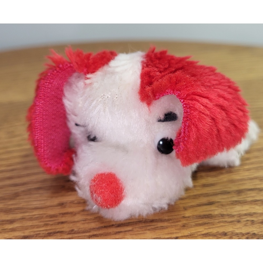 Russ Berrie Plush Puppy Dog 1978 Vintage White Red Mini Beanbag 3 Inch